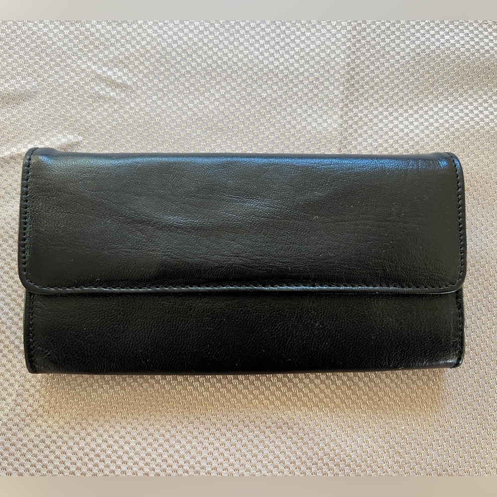 NEW Moroccan Leather Wallet black snaps zipper card slots